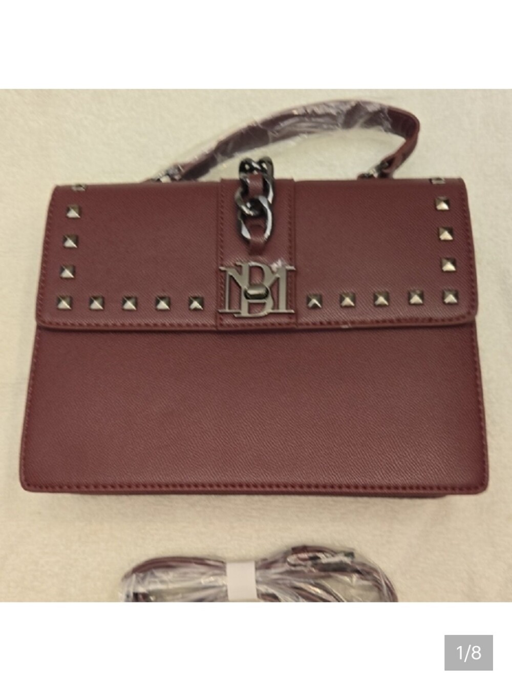 Badgley Mischka Plum Studded Satchel Crossbody Bag Vegan Leather NWT